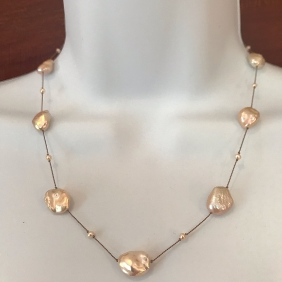 Jewelry - Freshwater Keshi Pearl Necklace Pale Pink Gold 18”